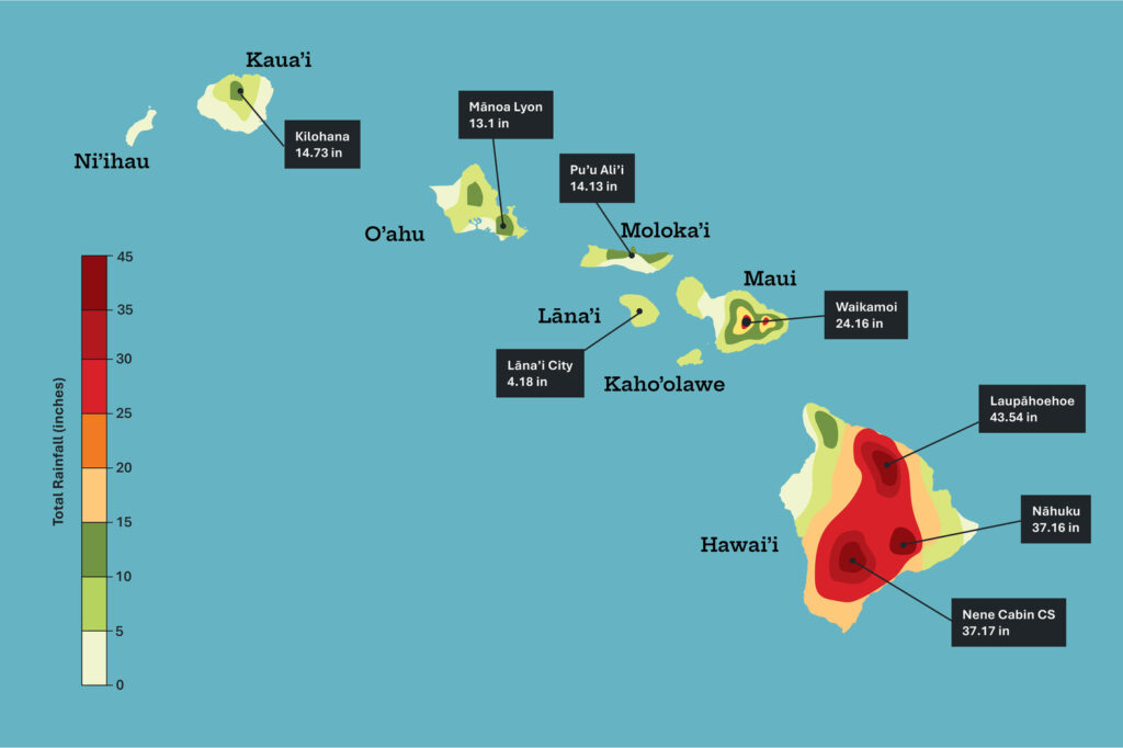 graphic showing rainfall totals across Hawaiʻi